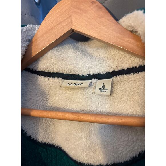 LL Bean Womens Full Zip Turquoise Green Fleece Textured Knit Size L Sherpa Trim - Picture 2 of 4